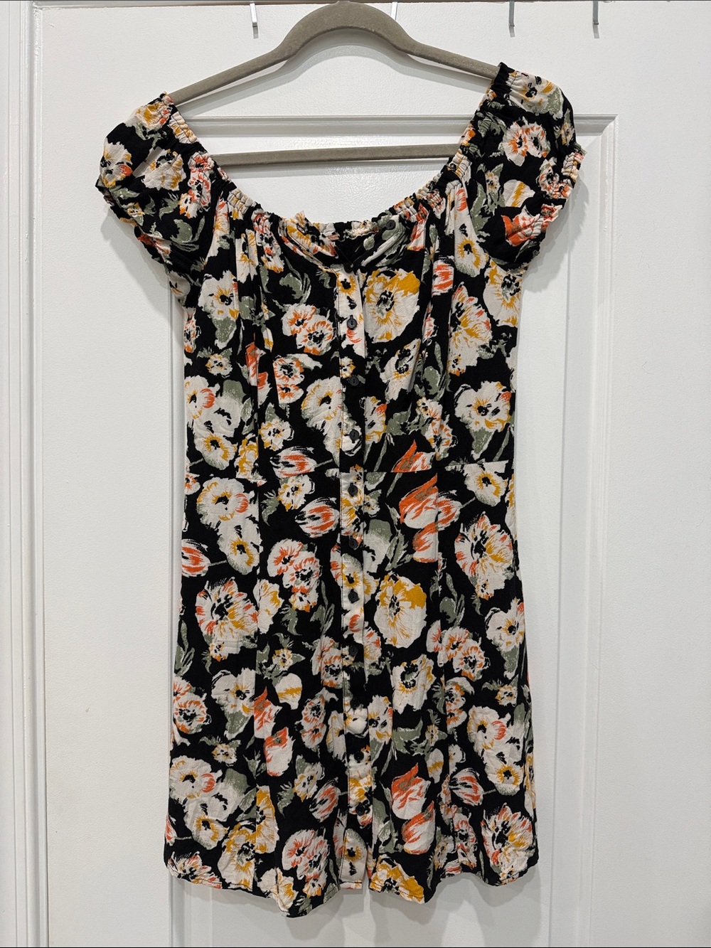 Free People Italian Breeze Off-the-Shoulder Dark Floral Mini Dress - Picture 3 of 5